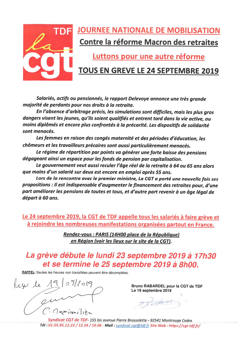 Mobilisation Nationale Le 24 Septembre 2019 Contre La Reforme Macron Des Retraites Cgt Tdf Fr